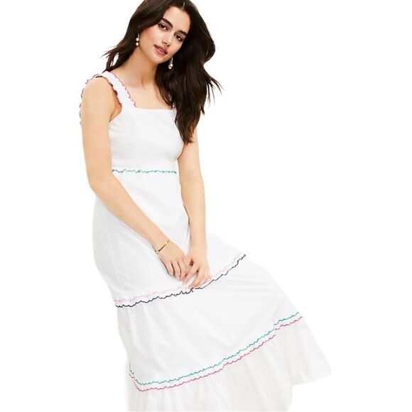 Loft rainbow ruffle strappy tiered maxi dress size L - Picture 1 of 16